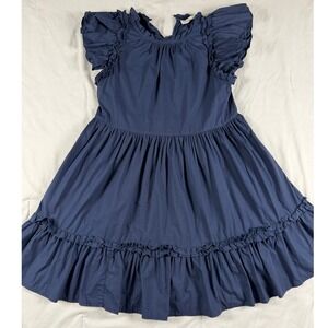 House of Harlow 1960 Navy Blue Cotton Ruffle Cap Sleeve Babydoll Mini Dress S